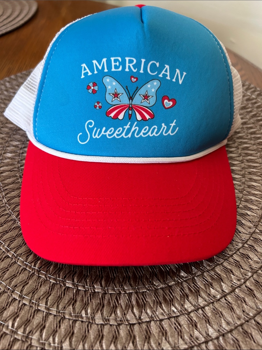 New American Sweetheart Themed Embroidery Trucker Hat.